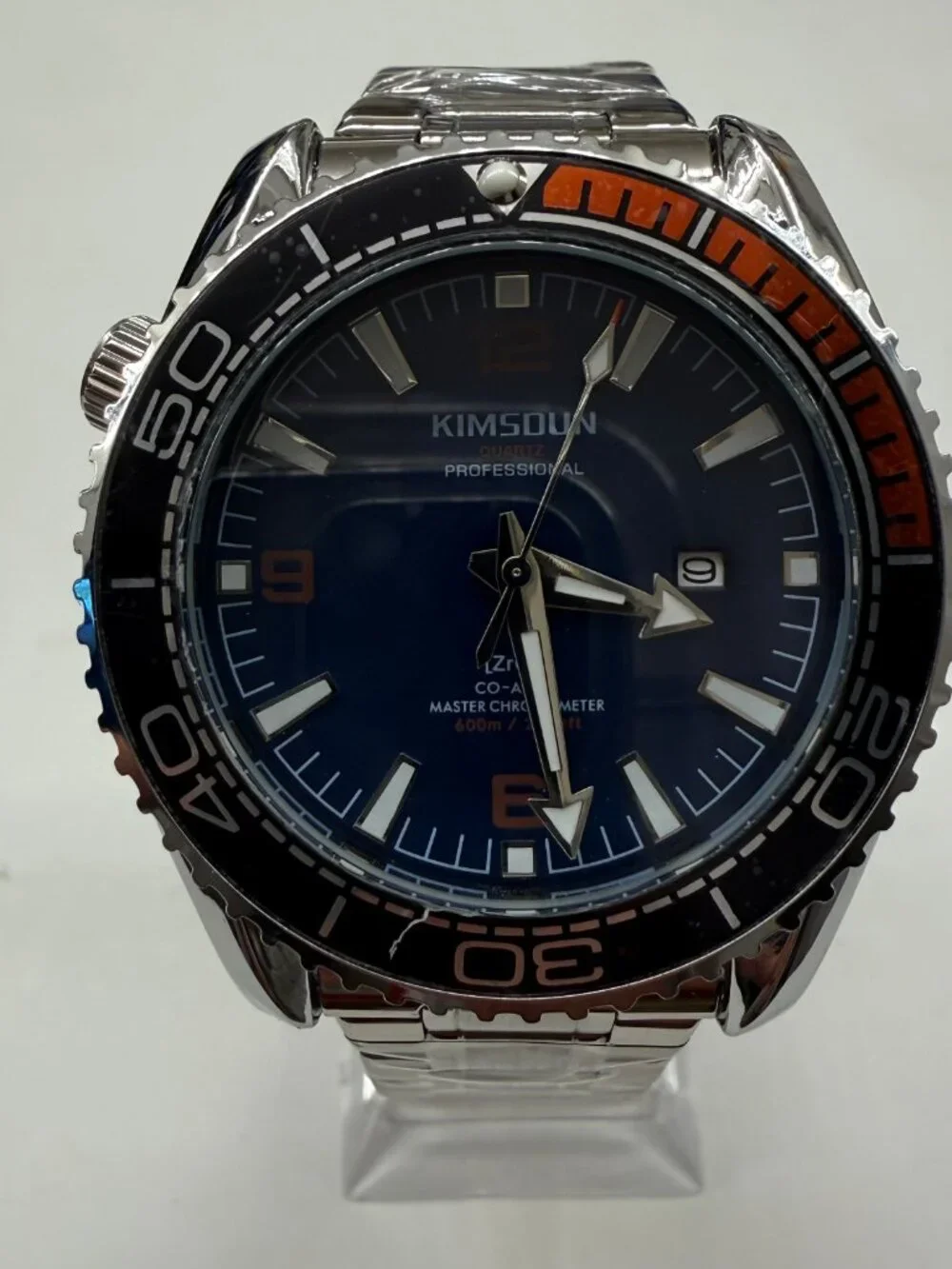 KIMSOUN PROFESSIONAL MENS DIVER STEEL BLUE DIAL 45MM DATE WATCH NIB